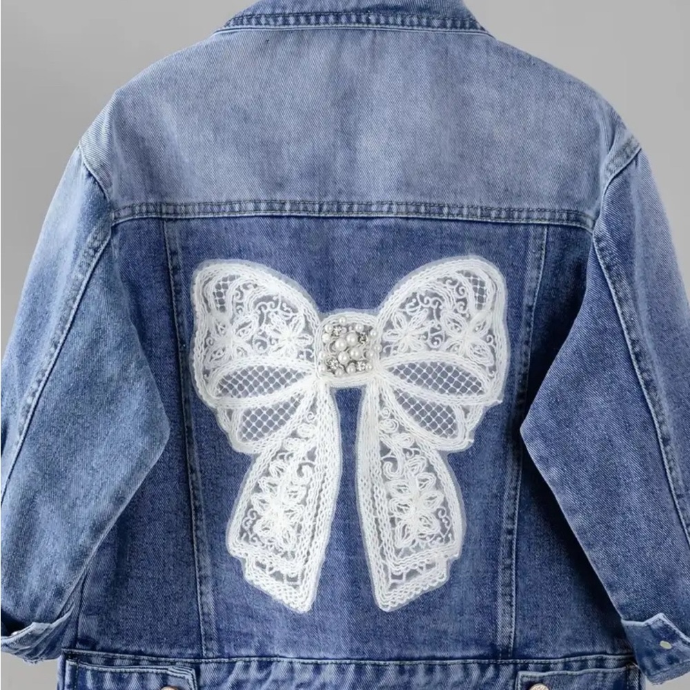 Kids Denim Jacket with Lace Bow size 3/4